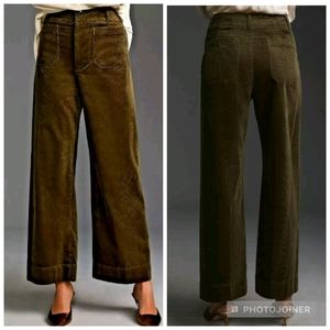 Anthropologie Maeve The Colette Cropped Wide-Leg Corduroy Pants Sz 27t Tall Moss